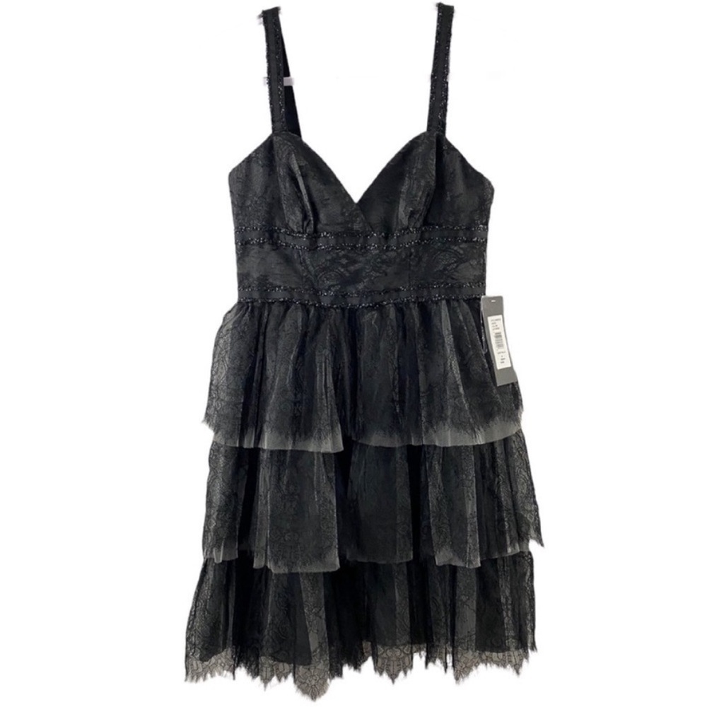 ML Monique Lhuillier Lace Beaded Tutu Mini Dress